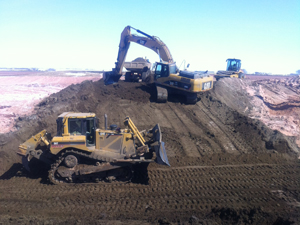 Excavator's moving dirt